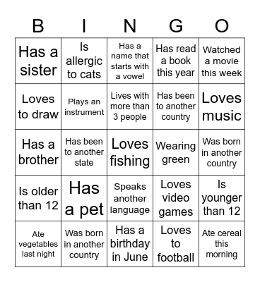 Getting to Know You Bingo Card