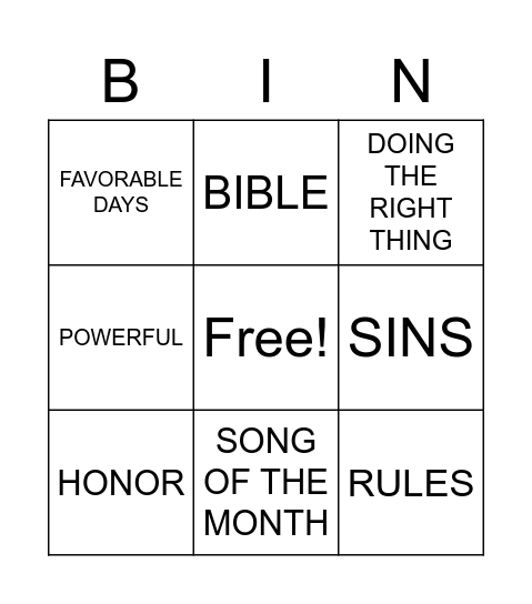 DEFENDERS OF THE FAITH Bingo Card
