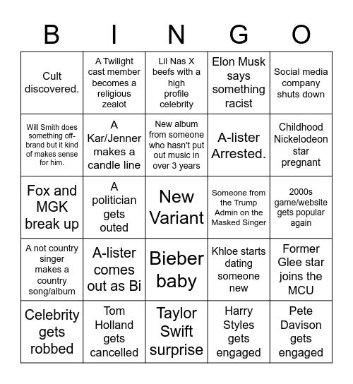 2022 Bingo Card