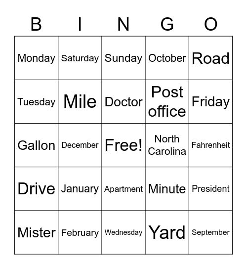 Abbreviations Bingo Card