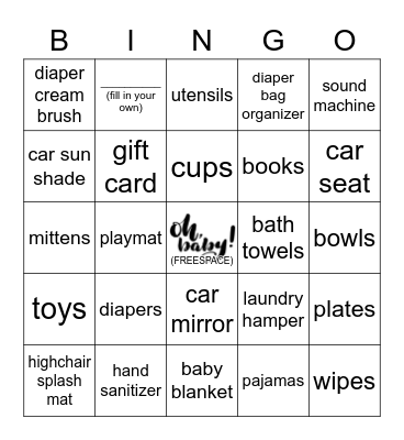 B a b y    S h o w e r Bingo Card