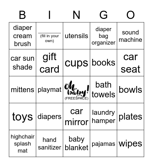 B a b y    S h o w e r Bingo Card