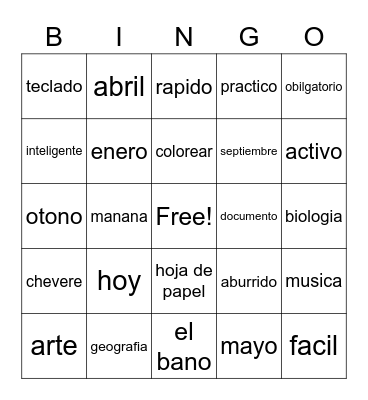 La escuela Bingo Card