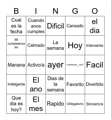 La escuela Bingo Card