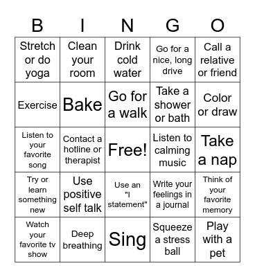 Coping Skills Bingo Card