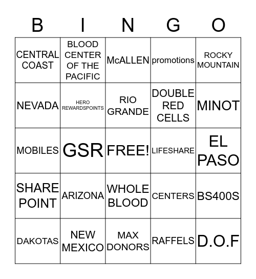 UNITED BLOOD SERVICES  Bingo Card