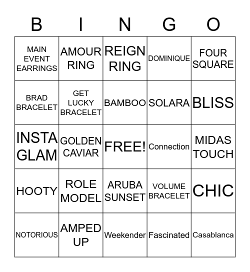 BLINGO BINGO with PARK LANE JEWELRY  Bingo Card