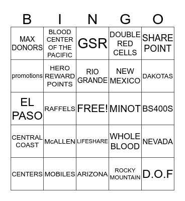 united blood services  Bingo Card