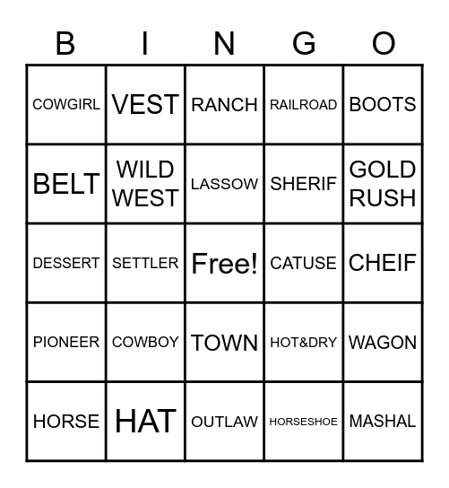 welcome to the wild wild west Bingo Card