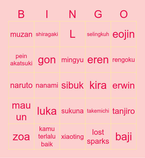 Monday Punya Bingo Card