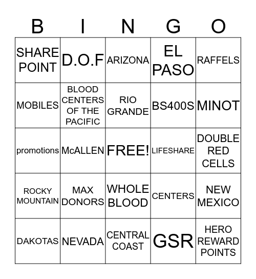 UNITED BLOOD SERVICES  Bingo Card