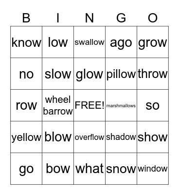 ow words Bingo Card