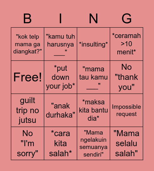 Bingo Mama Toxic :( Bingo Card