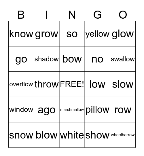 ow words Bingo Card