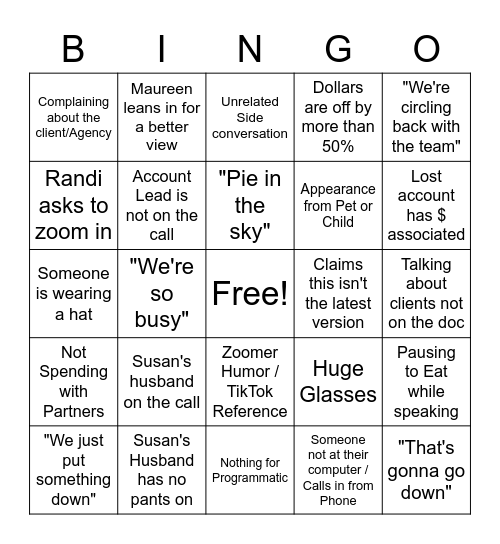 Pipeline Bingo Card