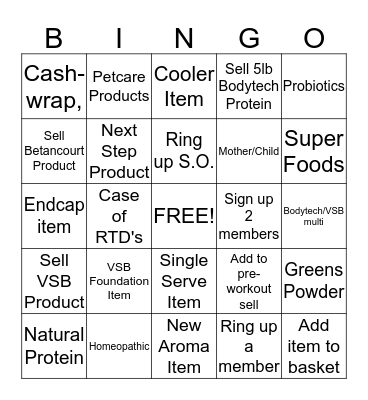 Vitamin Shoppe Bingo Card