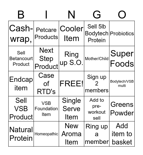 Vitamin Shoppe Bingo Card