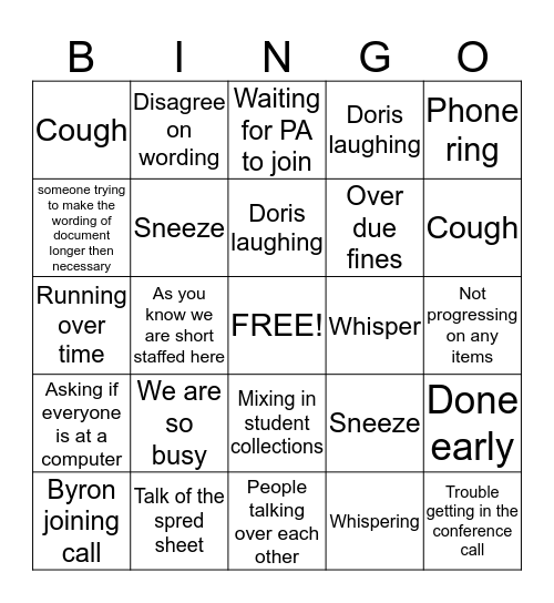 Vendor Call Bingo Card