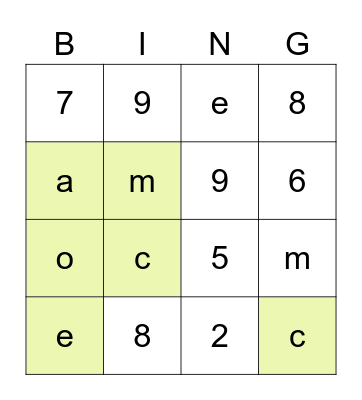 Numbers & ABC Bingo Card