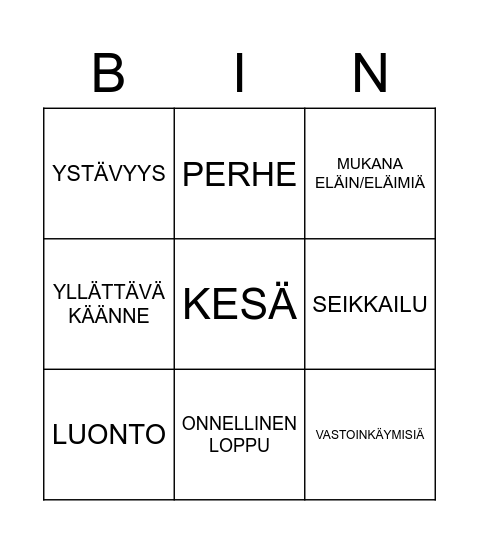 Koko perheen lukubingo Card