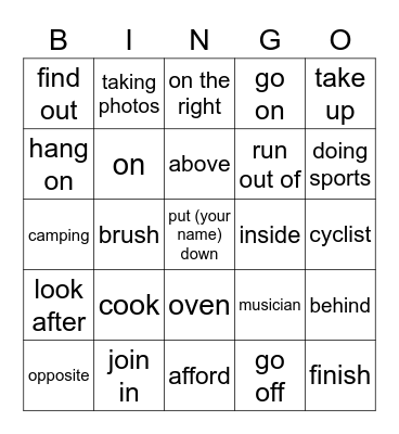 vocabulary Bingo Card