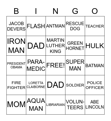 HEROES Bingo Card