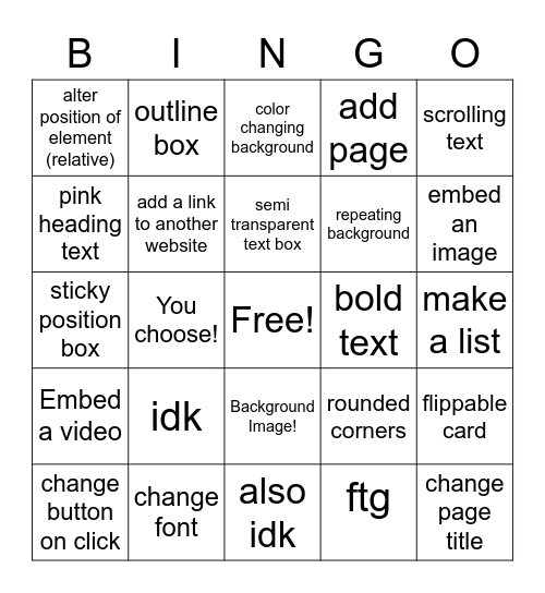 CSS/HTML Bingo Card