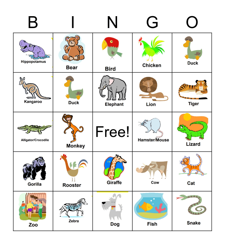 Animal Bingo Card