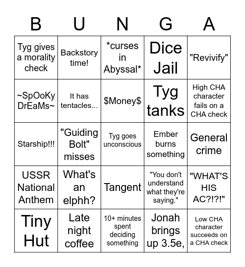 Lightning Legion Bingo Card