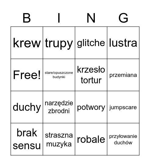 Straszne bingo Card