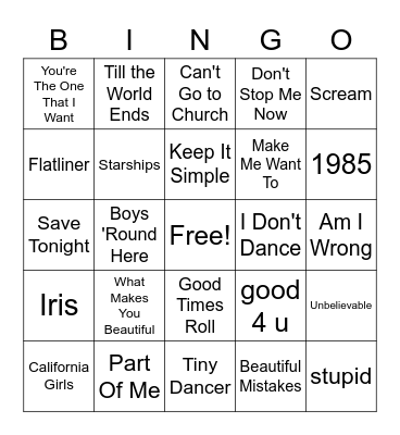 MUSIC MIX Bingo Card