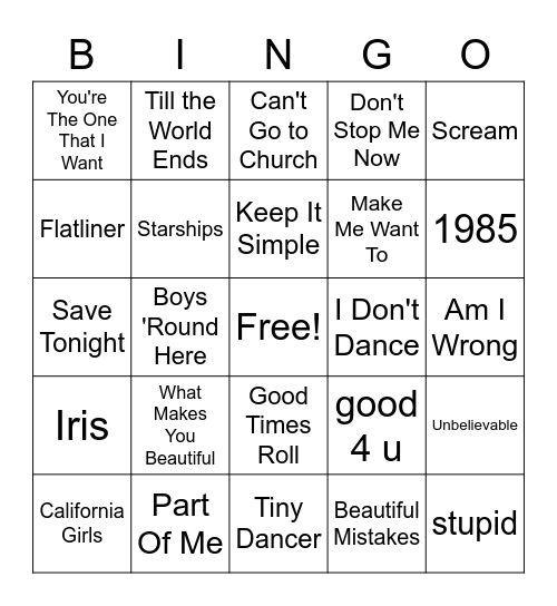 MUSIC MIX Bingo Card
