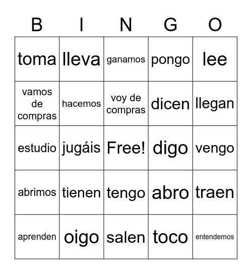 Verbos y conjugaciones Bingo Card