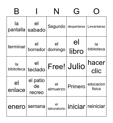 Spanish Bingo Card