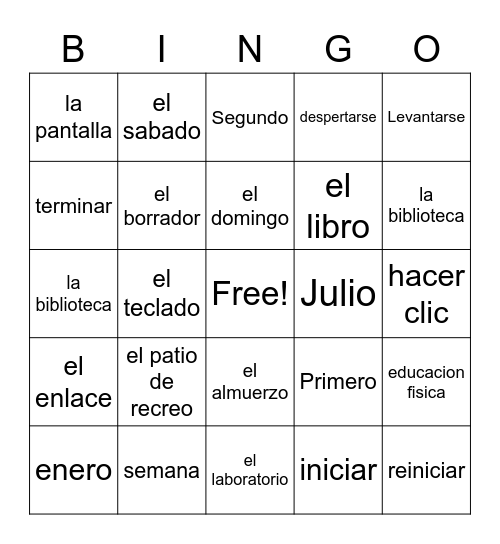 Spanish Bingo Card