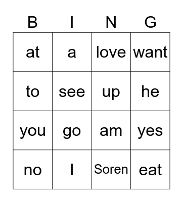 Sight Words K1-25 Bingo Card