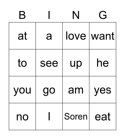 Sight Words K1-25 Bingo Card