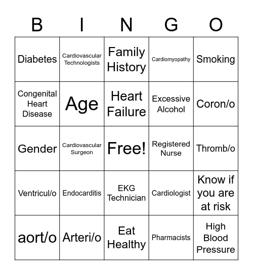 Heart Health Bingo Card