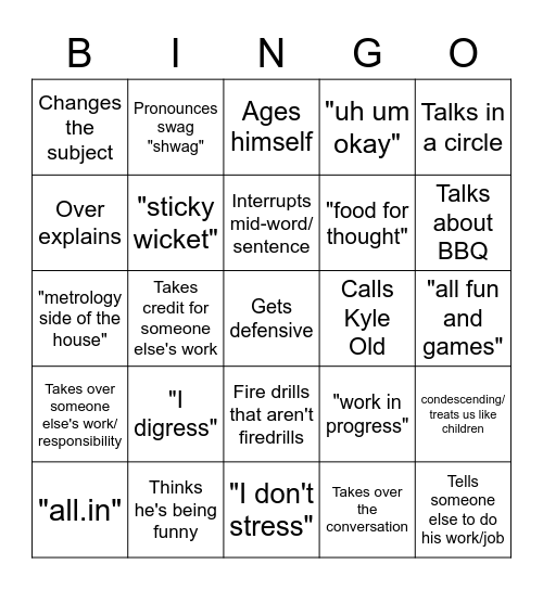 Adam Bingo Card