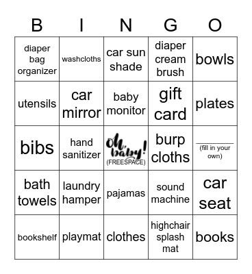 B a b y    S h o w e r Bingo Card