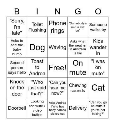Zoom Baby Shower Bingo Card