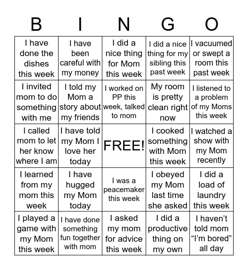 MOM & ME!! Bingo Card