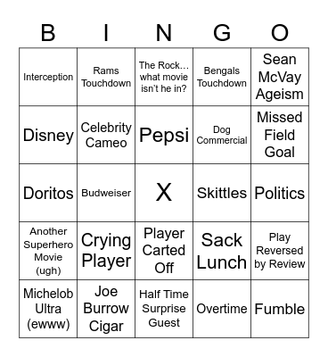 Super Bowl Bingo Card