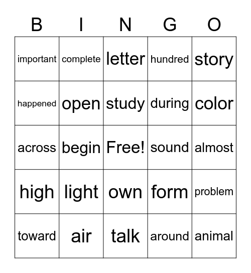Untitled Bingo Card