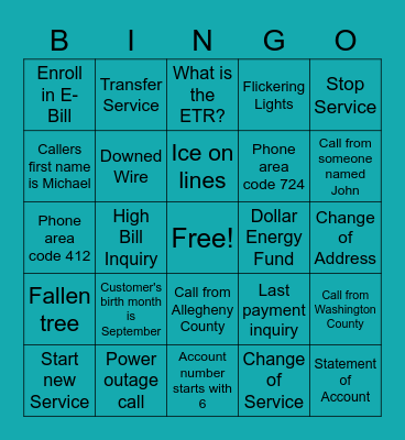 Contact Center Storm Bingo Card