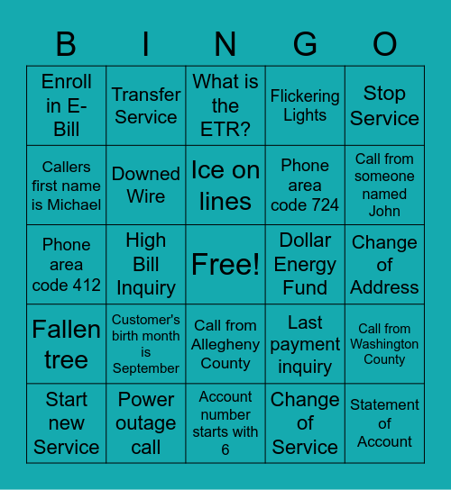 Contact Center Storm Bingo Card