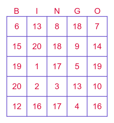 Number Bingo Card