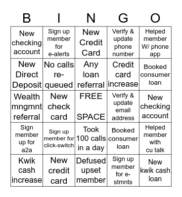 SERVICE TEAM Bingo Card