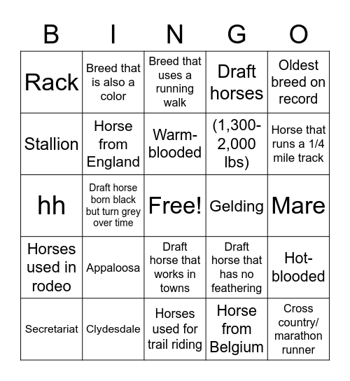Equine Science Bingo Card
