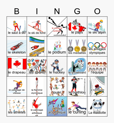 Les jeux olympiques d'hiver Bingo Card